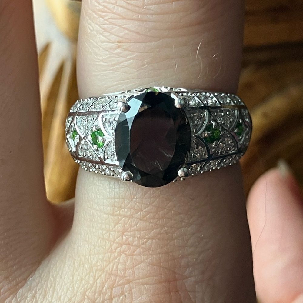 Smoky Quartz Sterling Silver Art Deco Ring Size 8